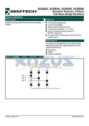 SC6BA6 datasheet - Standard Recovery 3-Phase Full Wave Bridge Rectifiers