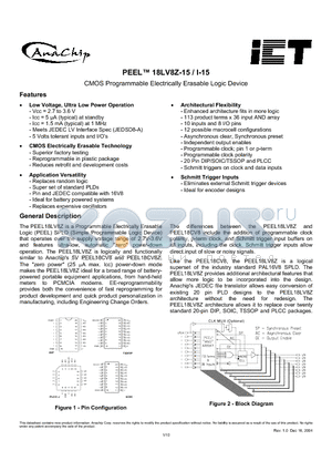 PEEL18LV8ZJ-15 datasheet - CMOS Programmable Electrically Erasable Logic Device