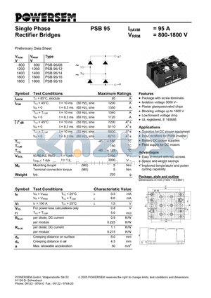 PSB95 datasheet - Single Phase Rectifier Bridges