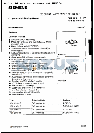 PSB8510-6T datasheet - Programmable Dialing Circuit