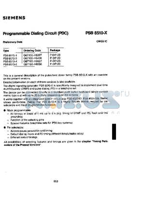 PSB8510-X datasheet - PROGRAMMABLE DIALING CIRCUIT(PDC)