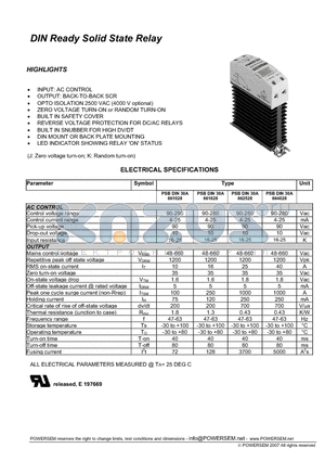 PSBDIN30A661628 datasheet - DIN Ready Solid State Relay