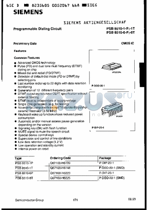 PSB8510-XP datasheet - Programmable Dialing Circuit