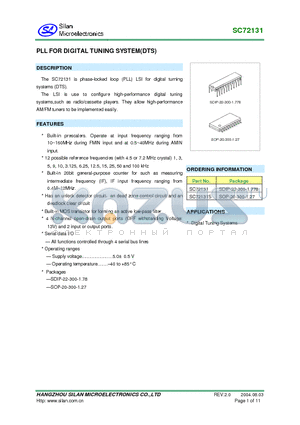 SC72131S datasheet - PLL FOR DIGITAL TUNING SYSTEM(DTS)