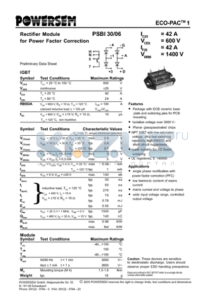 PSBI30 datasheet - Rectifier Module for Power Factor Correction
