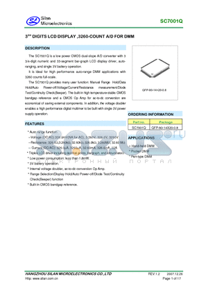 SC7001Q datasheet - 3 DIGITS LCD DISPLAY, 3260-COUNT A/D FOR DMM