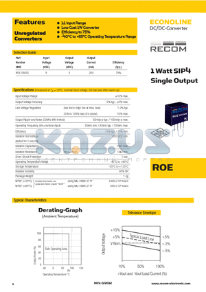 ROE-0505S datasheet - LOW COST 1W CONVERTER