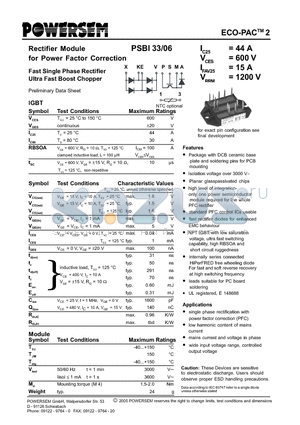 PSBI33/06 datasheet - Rectifier Module for Power Factor Correction