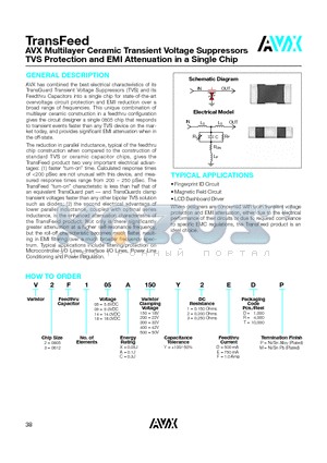 V3F05A150Y1FTP datasheet - AVX Multilayer Ceramic Transient Voltage Suppressors TVS Protection and EMI Attenuation in a Single Chip