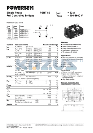 PSBT85 datasheet - Single Phase Full Controlled Bridges