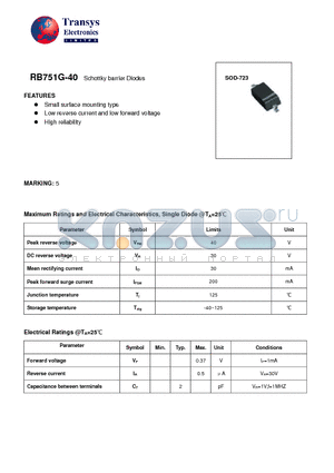 RB751G-40 datasheet - Schottky barrier Diodes