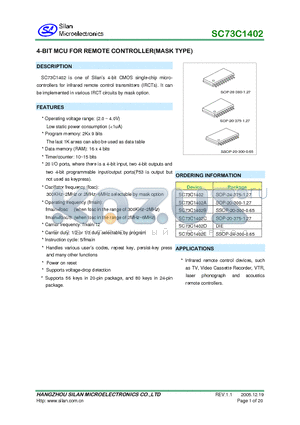 SC73C1402C datasheet - 4BIT MCU FOR REMOTE CONTROLLER(MASK TYPE)