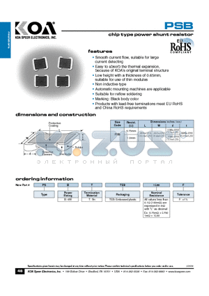 PSBTTEB1L00F datasheet - chip type power shunt resistor