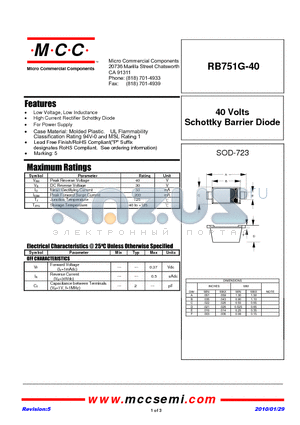 RB751G-40 datasheet - 40 Volts Schottky Barrier Diode