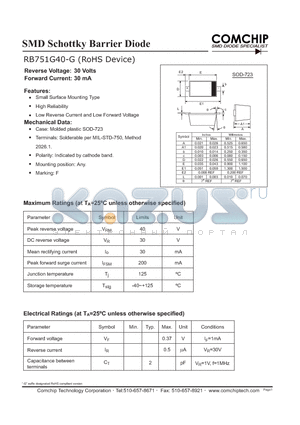 RB751G40-G datasheet - SMD Schottky Barrier Diode