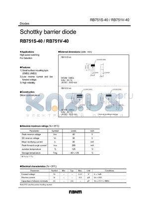 RB751S-40 datasheet - Schottky barrier diode