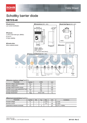 RB751S-40 datasheet - Schottky barrier diode