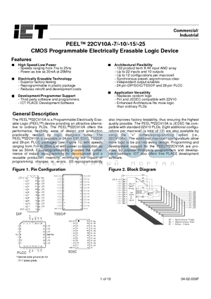 PEEL22CV10 datasheet - CMOS Programmable Electrically Erasable Logic Device