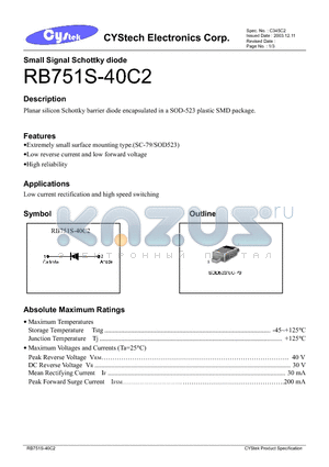 RB751S-40C2 datasheet - Small Signal Schottky diode