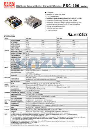 PSC-100A datasheet - 100W Single Output with Battery Charger(UPS Function)