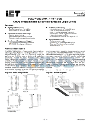 PEEL22CV10AI-25 datasheet - CMOS Programmable Electrically Erasable Logic Device