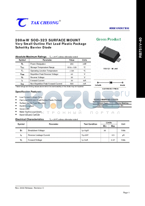 RB751V-40 datasheet - 200mW SOD-323 SURFACE MOUNT Very Small Outline Flat Lead Plastic Package Schottky Barrier Diode