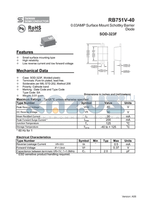 RB751V-40 datasheet - 0.03AMP Surface Mount Schottky Barrier Diode