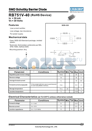 RB751V-40 datasheet - SMD Schottky Barrier Diode