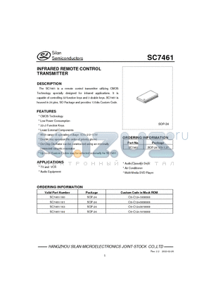 SC7461-100 datasheet - INFRARED REMOTE CONTROL TRANSMITTER