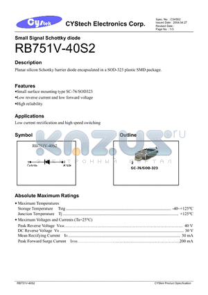 RB751V-40S2 datasheet - Small Signal Schottky diode