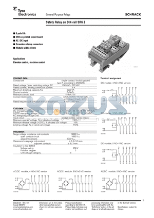 SR6ZA524 datasheet - Safety Relay on DIN-rail SR6Z