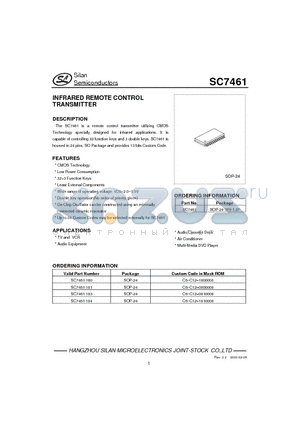 SC7461-103 datasheet - INFRARED REMOTE CONTROL TRANSMITTER