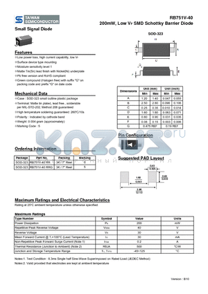 RB751V-40_10 datasheet - 200mW, Low VF SMD Schottky Barrier Diode