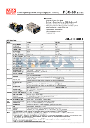 PSC-60 datasheet - 60W Single Output with Battery Charger(UPS Function)