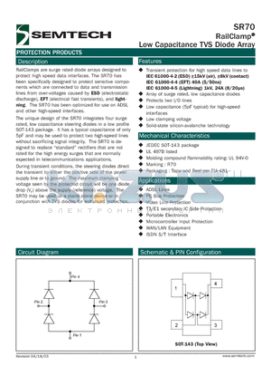 SR70 datasheet - RailClamp^ Low Capacitance TVS Diode Array