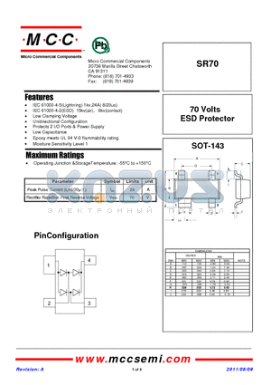 SR70 datasheet - 70 Volts ESD Protector