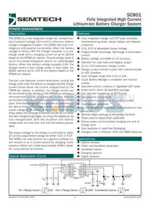 SC801IMLTRT datasheet - Fully Integrated High Current Lithium-Ion Battery Charger System