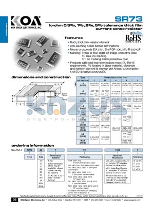 SR731ETTCM1R00 datasheet - lo-ohm 0.5%, 1%, 2%,5%tolerance thick film current sense resistor