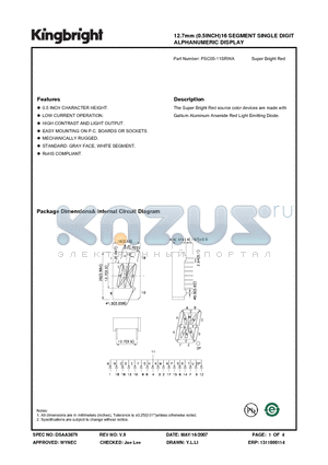 PSC05-11SRWA datasheet - 12.7mm (0.5INCH)16 SEGMENT SINGLE DIGIT ALPHANUMERIC DISPLAY