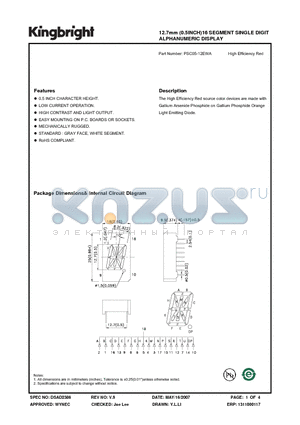 PSC05-12EWA datasheet - 12.7mm (0.5INCH)16 SEGMENT SINGLE DIGIT ALPHANUMERIC DISPLAY