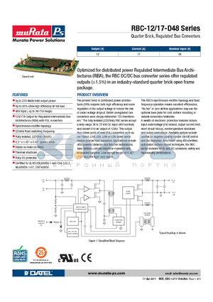 RBC-12/17-D48N-C datasheet - Quarter Brick, Regulated Bus Converters