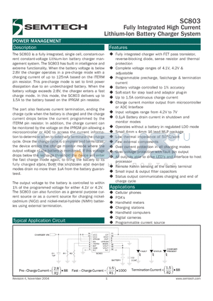 SC803 datasheet - Fully Integrated High Current Lithium-Ion Battery Charger System