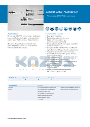 RBD-50-L-01 datasheet - RF one-step BNC/TNC connectors