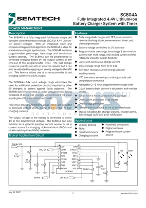 SC804A datasheet - Fully Integrated 4.4V Lithium-Ion Battery Charger System with Timer