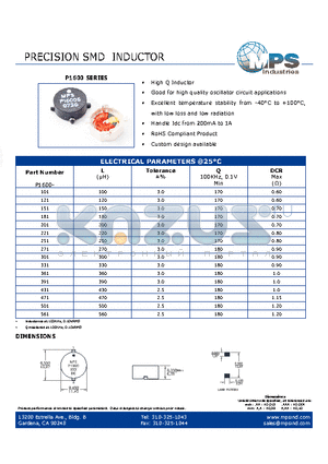 P1600-101 datasheet - PRECISION SMD INDUCTOR