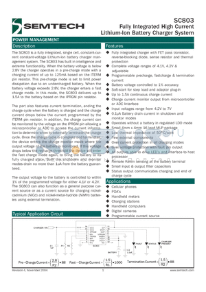 SC803EVB datasheet - Fully Integrated High Current Lithium-Ion Battery Charger System