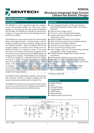 SC805A datasheet - Miniature Integrated High Current Lithium-Ion Battery Charger