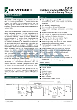 SC805EVB datasheet - Miniature Integrated High Current Lithium-Ion Battery Charger