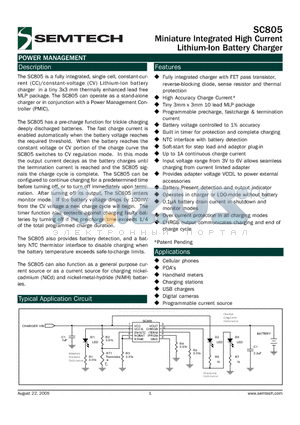 SC805 datasheet - Miniature Integrated High Current Lithium-Ion Battery Charger