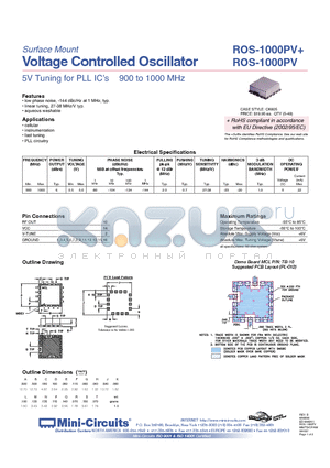 ROS-1000PV datasheet - Surface Mount Voltage Controlled Oscillator